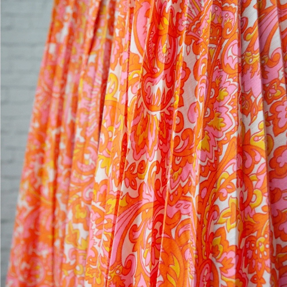 Vintage 60s 70s Paisley Pleated Dress - Picture 4 of 7